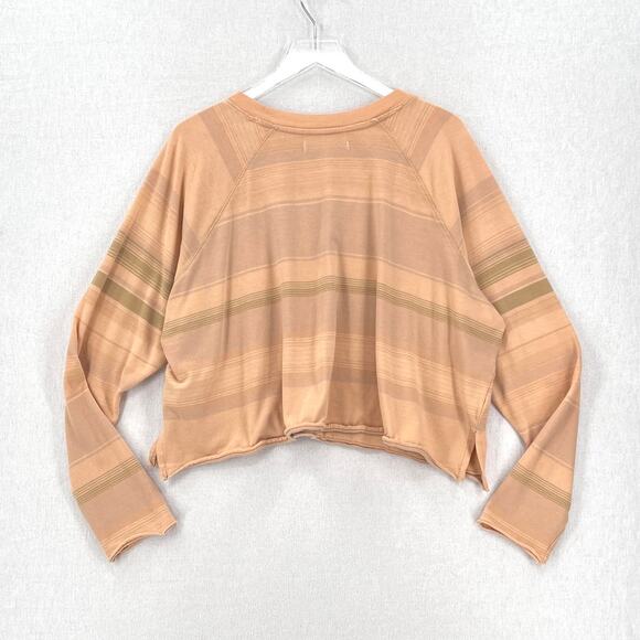 FREE PEOPLE WE THE FREE Baja Stripe Long Sleeve Crop Tee Womens Large Prosecco - Picture 5 of 15